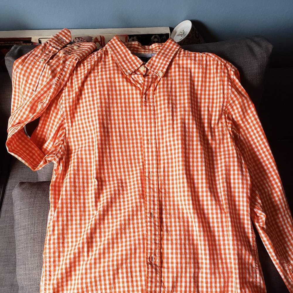 Orange Ginham casual button down shirt